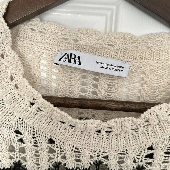ZARA CROCHET STRIPED POINTELLE KNIT SWEATER DRESS Size Medium Mini dress - Picture 5 of 8